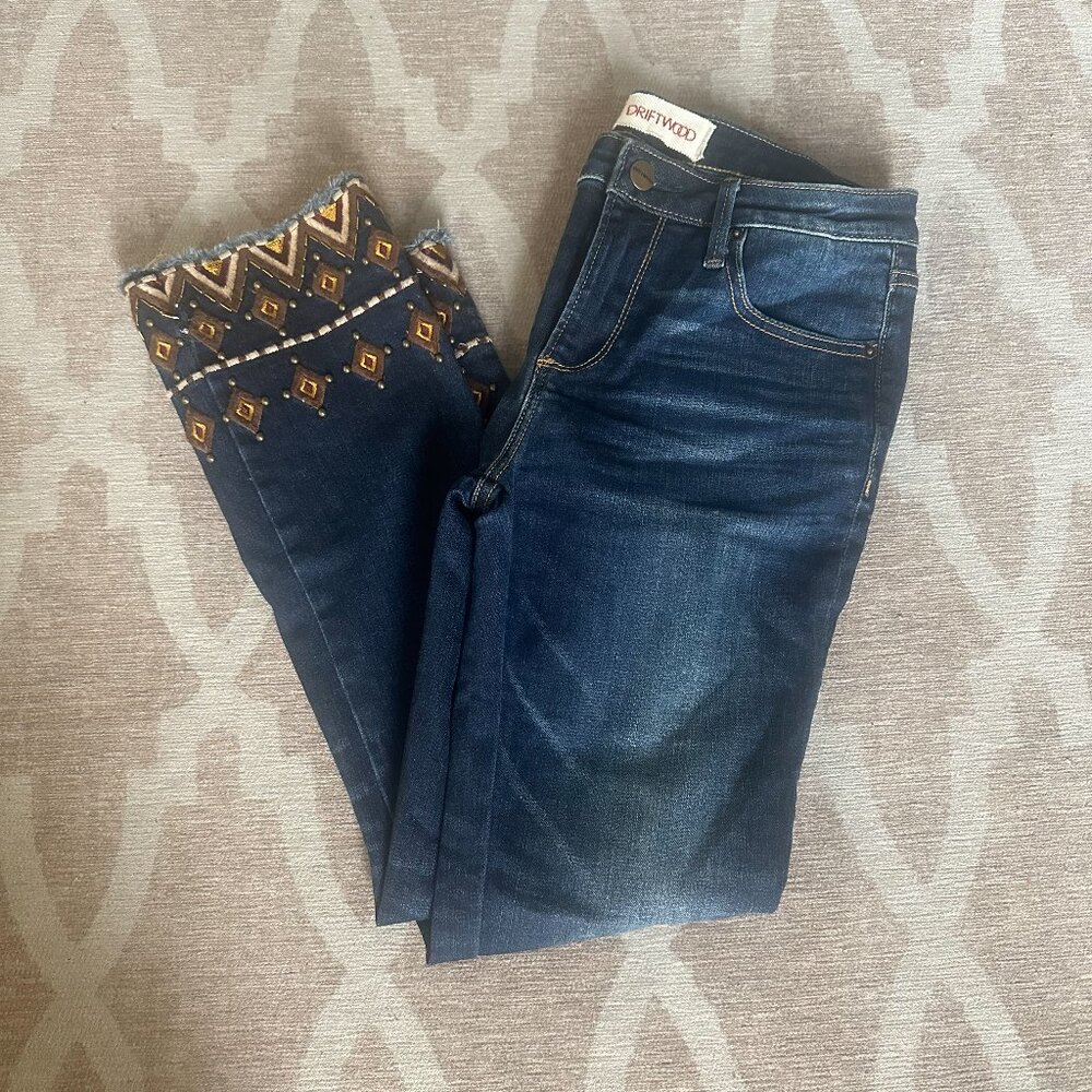Driftwood Embroidered Straight Fit Pants 25 Southwestern Brown Mustard Yellow